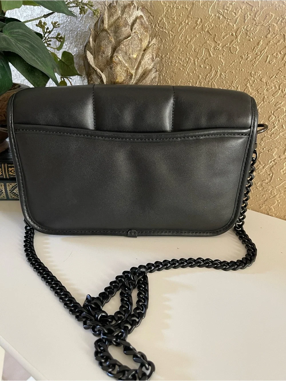Coach Black Leather Crossbody Bag with Chain Strap